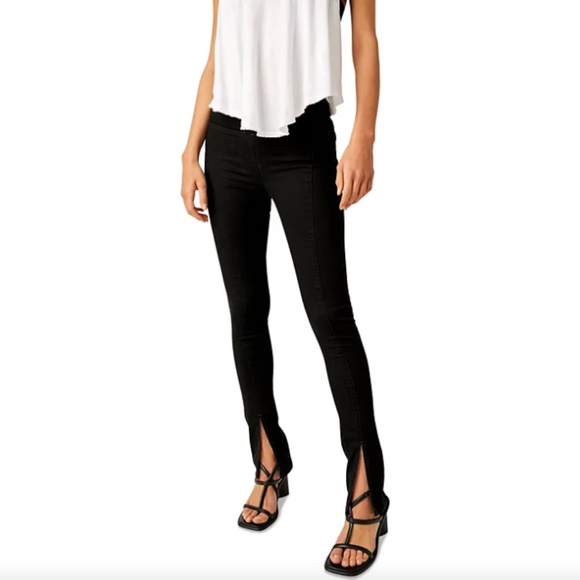 FREE PEOPLE We The Free Double Dutch Slit Skinny Pants - Black Coated - Picture 1 of 12